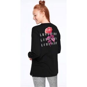 PINK Victoria's Secret Black Top with Rose Graphic